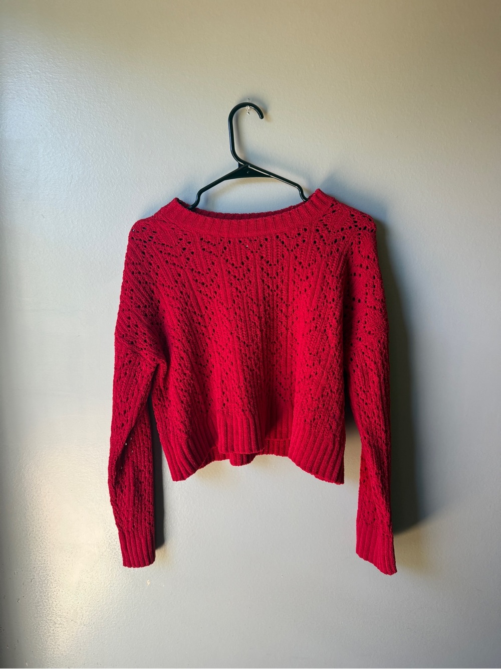 American Eagle Red Open Knit Cropped Sweater XS